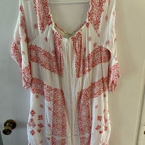 New York & Company White Dress with Red Floral Embroidery